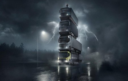 Volvo сняли движущуюся башню из четырех грузовиков - «Автоновости»