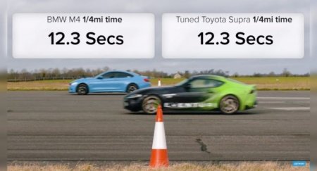 Пользователей сети впечатлило видео дрэга Toyota Supra с BMW M4 - «Автоновости»